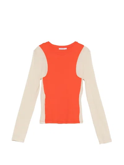 Patrizia Pepe Ribbed Colourblock T-shirt In Orange