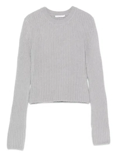 Patrizia Pepe Ribbed Crew-neck Sweater In Gray
