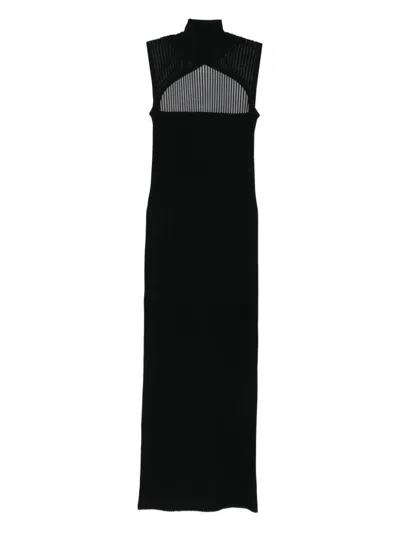 Patrizia Pepe Ribbed High-neck Dress In Black