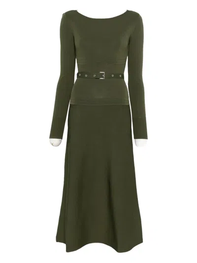 Patrizia Pepe Ribbed-knit Belted Dress In Green