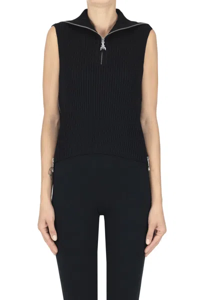 Patrizia Pepe Ribbed Knit Gilet In Black