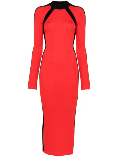 Patrizia Pepe Ribbed-knit Midi Dress In Red