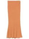 Patrizia Pepe Ribbed-knit Midi Skirt In Brown
