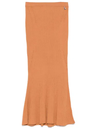 Patrizia Pepe Ribbed-knit Midi Skirt In Brown