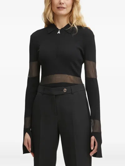 Patrizia Pepe Ribbed-knit Polo-neck Top In Black