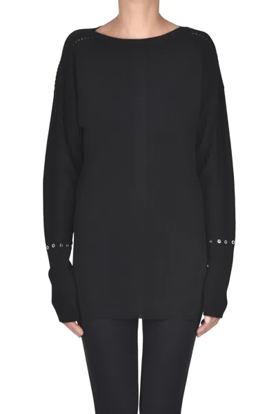 Patrizia Pepe Ribbed Knit Pullover In Black