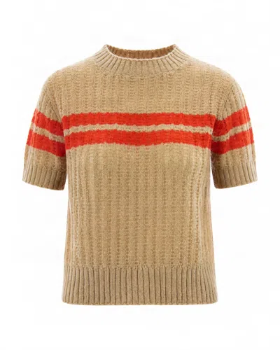 Patrizia Pepe Ribbed Knit Sweater With Horizontal Stripes And Crew Neckline In Multi