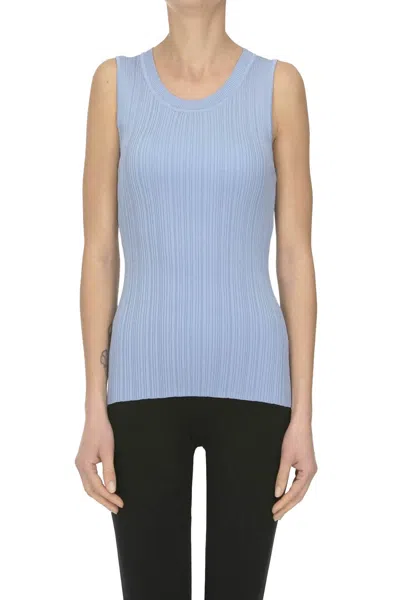 Patrizia Pepe Ribbed Knit Tank Top In Blue