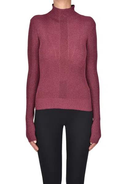 Patrizia Pepe Ribbed Lamè Knit Pullover In Burgundy