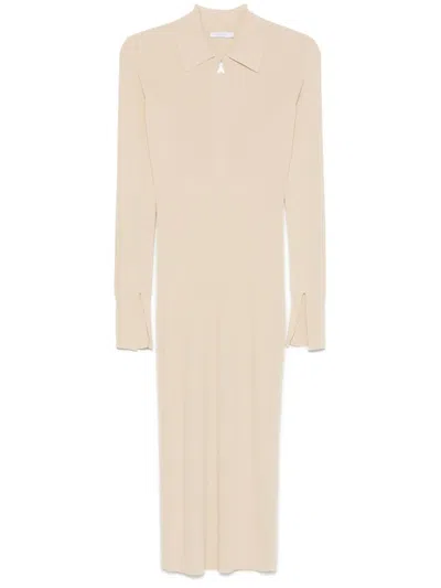 Patrizia Pepe Ribbed Midi Dress In Neutrals