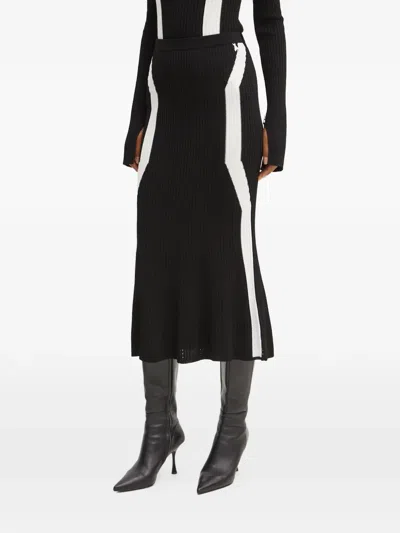 Patrizia Pepe Ribbed Panel Midi Skirt In Black