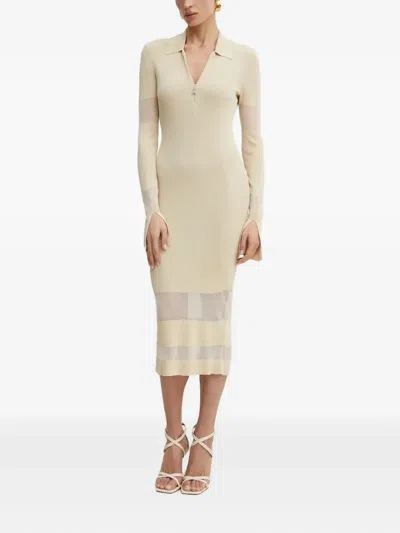Patrizia Pepe Ribbed Panelled Zip-front Dress In Neutral