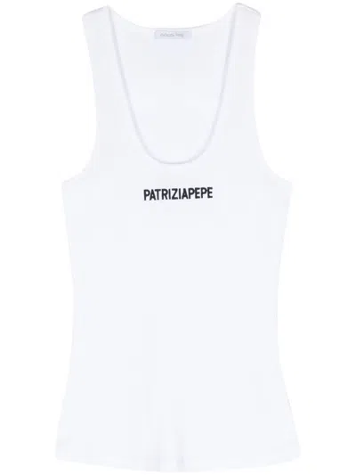 Patrizia Pepe Logo-embroidered Cotton Top In White