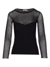 Patrizia Pepe Ribbed Transparent Knitwear In Black