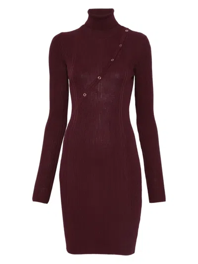 Patrizia Pepe Ribbed Turtleneck Mini Dress In Red