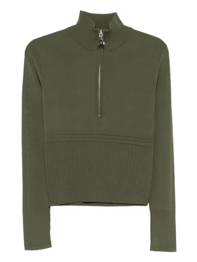 Patrizia Pepe Ribbed Zip-neck Sweater In Green