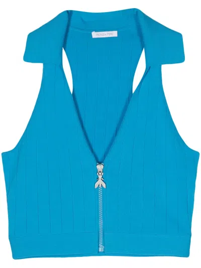 Patrizia Pepe Ribbed Zip-up Tank Top In Blue