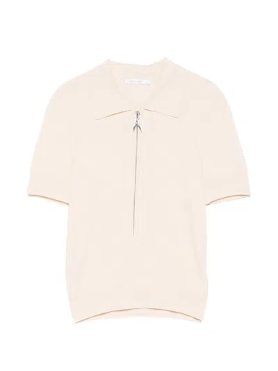 Patrizia Pepe Ribbed Zip-up Polo Shirt In Neutral