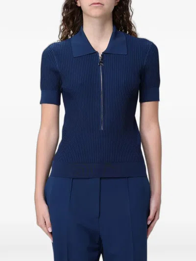 Patrizia Pepe Ribbed-knit Half-zip Polo Shirt In Blue