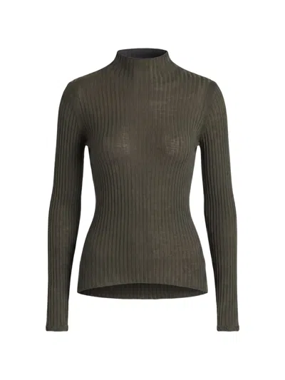 Patrizia Pepe Ribbed-knit High-neck Sweatshirt In Green