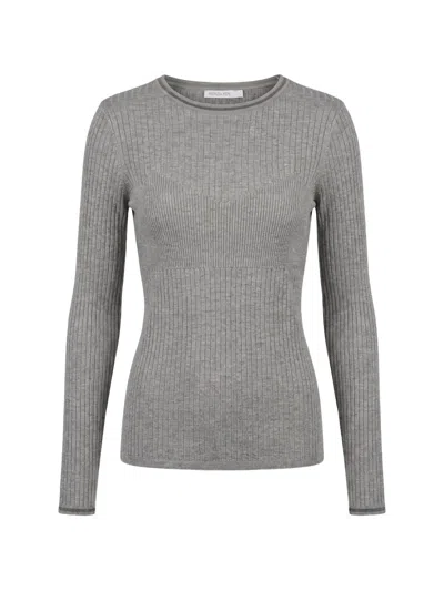 Patrizia Pepe Ribbed-knit Long-sleeve Sweater In Gray