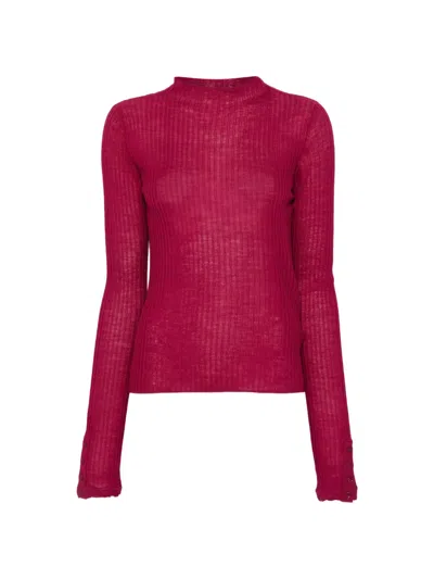 Patrizia Pepe Ribbed-knit Mock-neck Sweater In Pink