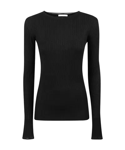Patrizia Pepe Ribbed-knit Sweater In Black