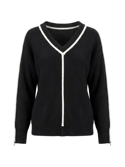 Patrizia Pepe V-neck Long-sleeve Knit Sweater In Black