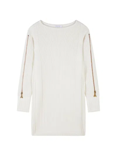Patrizia Pepe Ribbed-knit Zip-detail Mini Dress In White