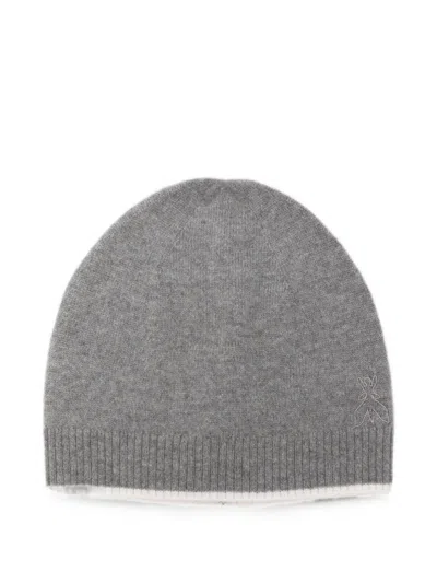 Patrizia Pepe Ribbed-trim Beanie Hat In Gray