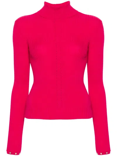 Patrizia Pepe Roll-neck Ribbed-knit Jumper In Pink