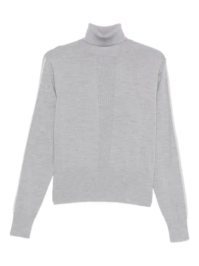 Patrizia Pepe Roll-neck Ribbed Sweater In Gray