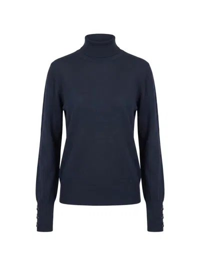 Patrizia Pepe Roll-neck Button-cuff Sweater In Blue