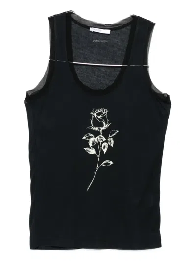 Patrizia Pepe Rose-print Tank Top In Black