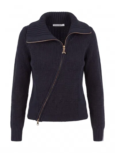Patrizia Pepe Asymmetric Zip-up Cardigan In Blue