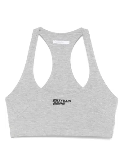 Patrizia Pepe Rubberised-logo Bra In Grey