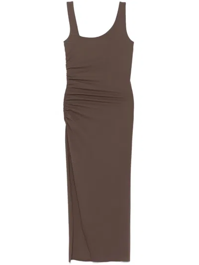 Patrizia Pepe Ruched-detail Midi Dress In Brown