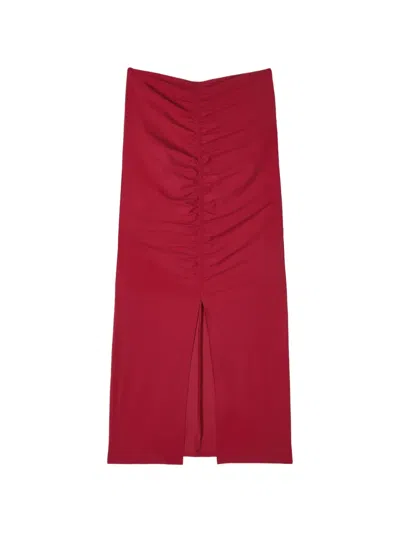Patrizia Pepe Ruched Draped Midi Skirt In Red