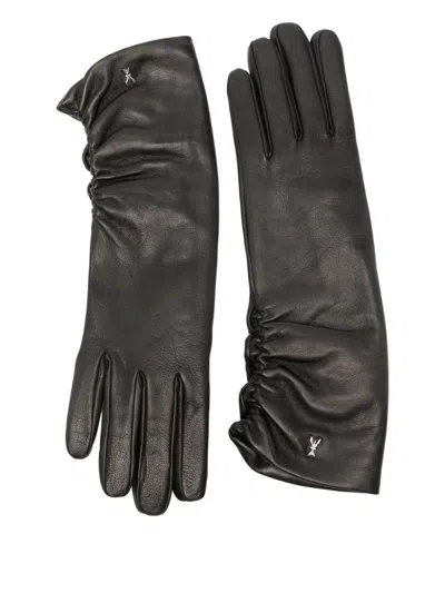 Patrizia Pepe Ruched Leather Gloves In Black