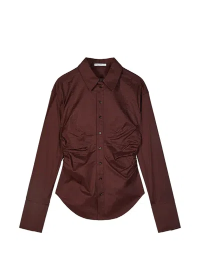 Patrizia Pepe Ruched Long-sleeve Shirt In Burgundy