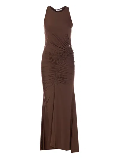 Patrizia Pepe Ruched Maxi Dress In Brown