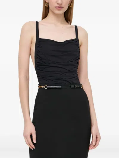 Patrizia Pepe Ruched Strap Top In Black