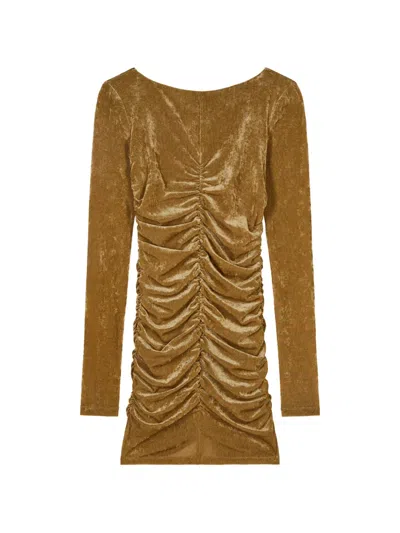 Patrizia Pepe Ruched Velvet Mini Dress In Gold