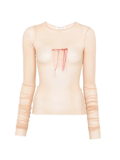 Patrizia Pepe Ruched-sleeve Top In Gold