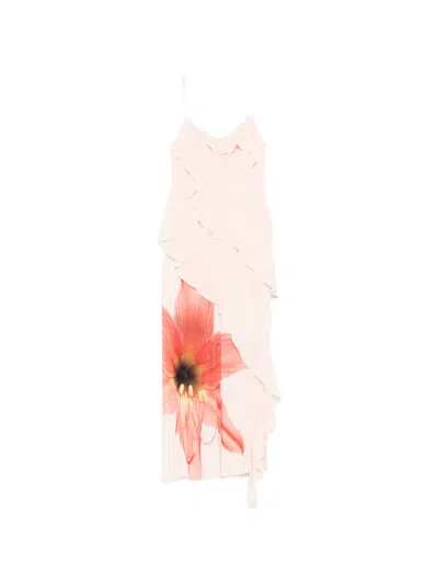 Patrizia Pepe Ruffled Floral-print Midi Dress In Pink
