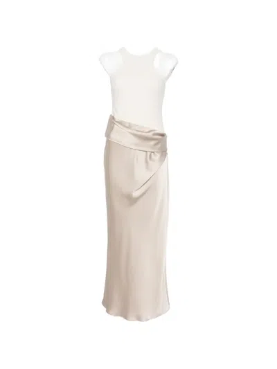 Patrizia Pepe Ruffled Maxi Dress In Neutral