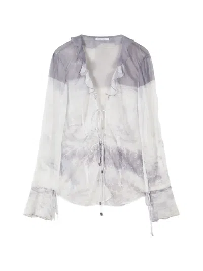 Patrizia Pepe Ruffled Waves-print Blouse In White