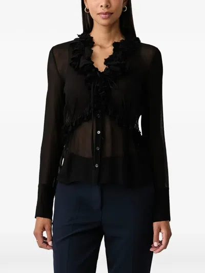 Patrizia Pepe Ruffled-trim Long-sleeve Blouse In Black