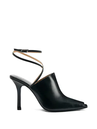 Patrizia Pepe Sabot Ankle Strap Leather Sandals In Black