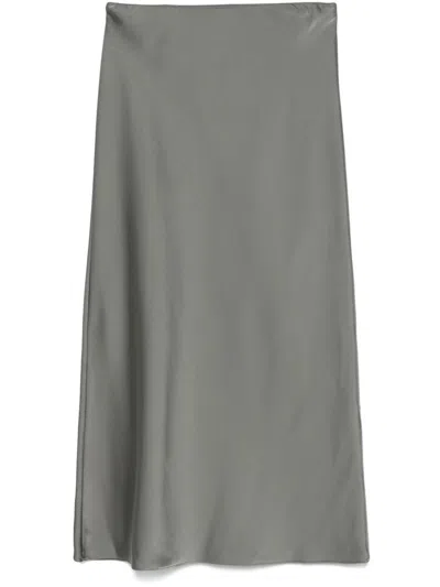 Patrizia Pepe Satin Midi Skirt In Grey